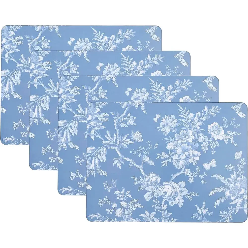 Laura Ashley Cork Placemats 12x16 Blue & White Spring Floral Set of 4 NEW